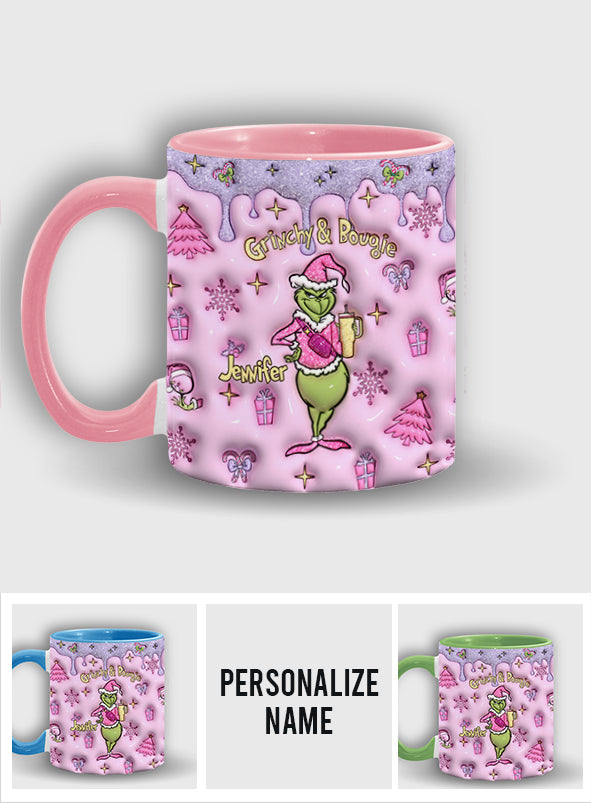 Grinchy &amp; Bougie - Mug personnalisé avec étole de Noël