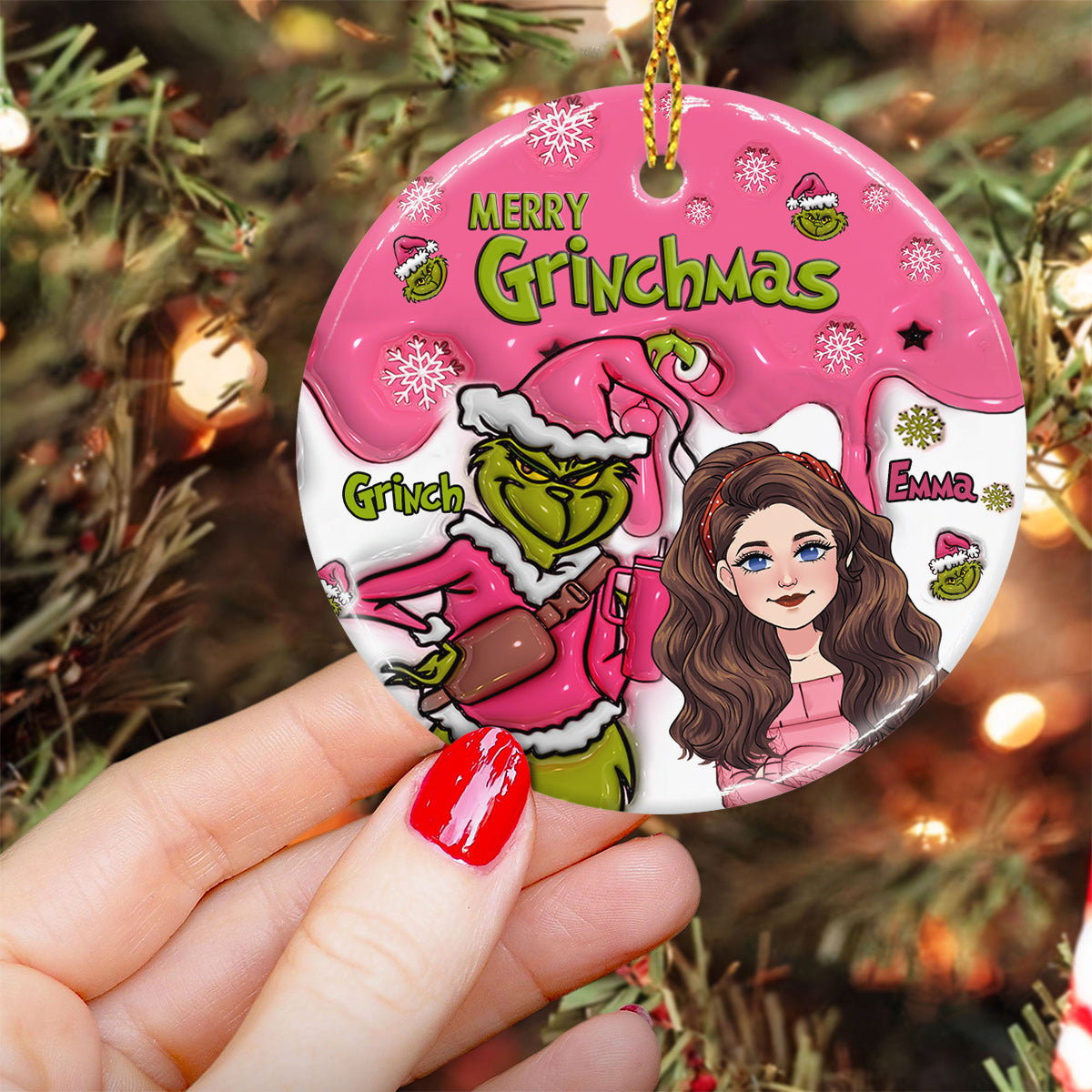Merry Grinchmas - Personalized Stole Christmas Ceramic Circle Ornament