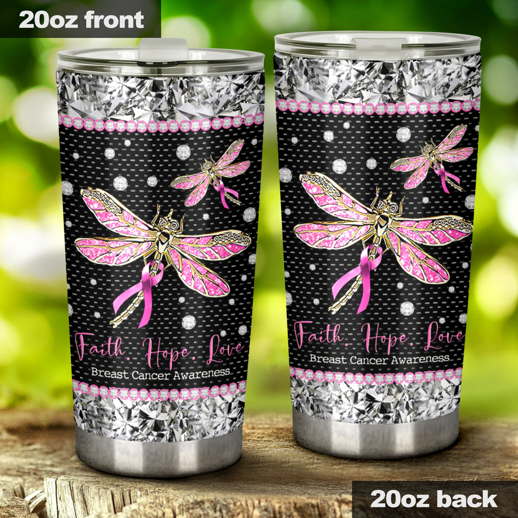 Gobelet Faith Hope Love - Sensibilisation au cancer du sein avec motif strass 0622