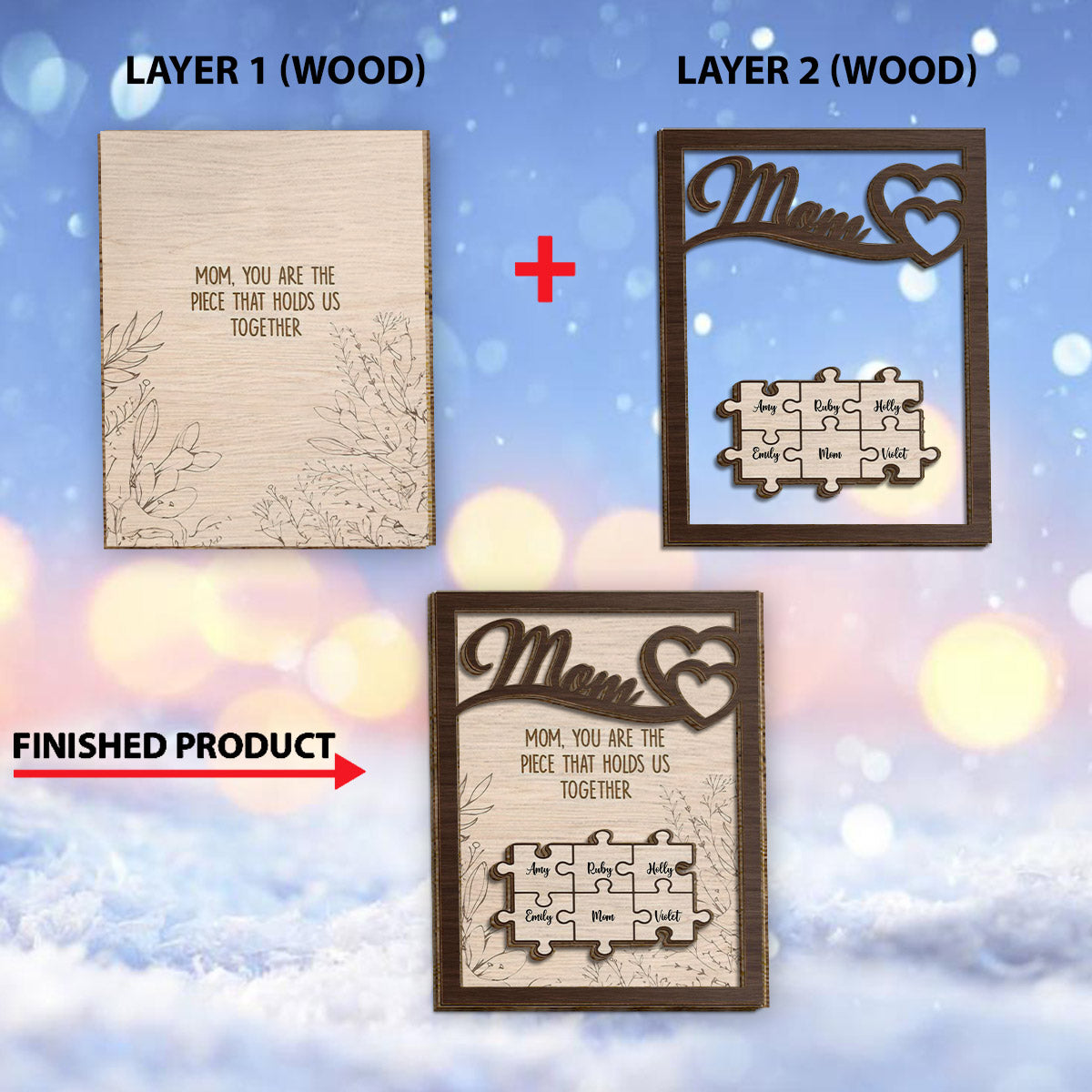 Tu es notre pilier - Plaque en bois personnalisée pour maman (2 couches)