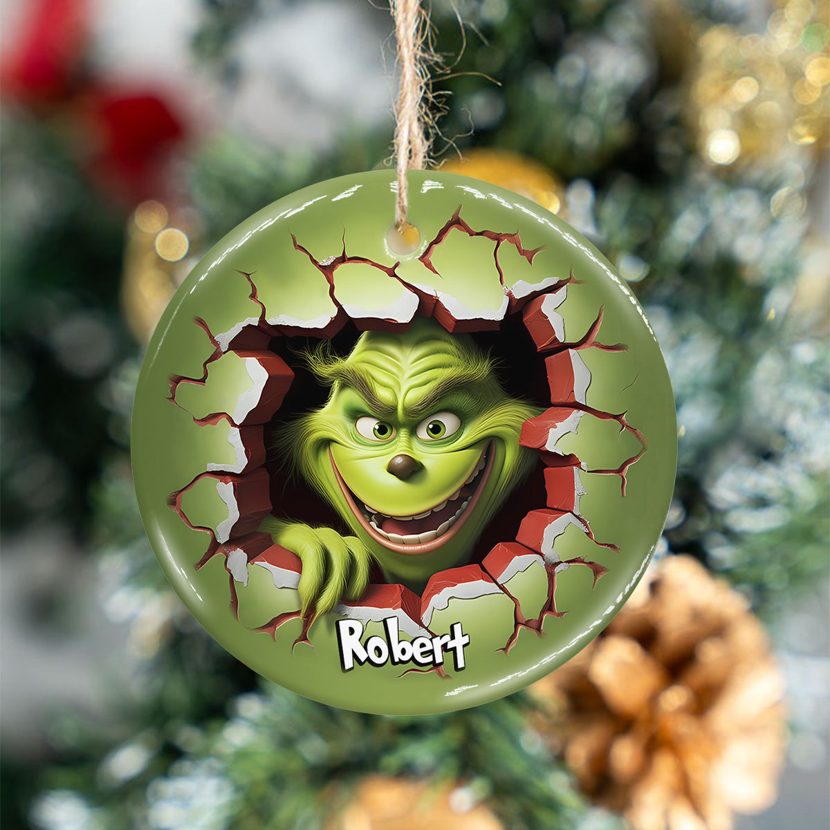 Merry Grinchmas - Personalized Stole Christmas Ceramic Circle Ornament