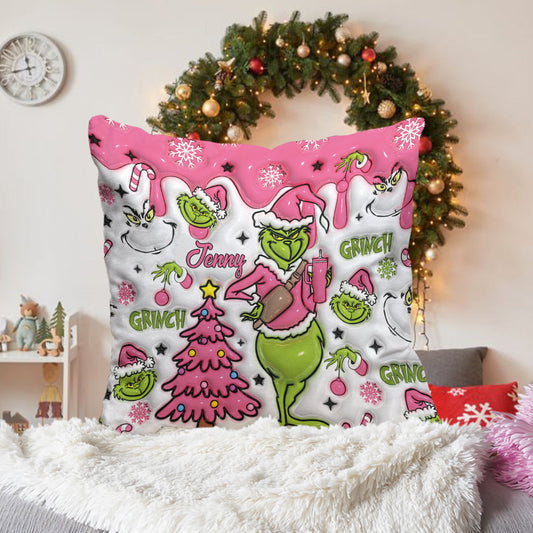 Joyeux Grinchmas - Coussin décoratif de Noël personnalisé avec étole