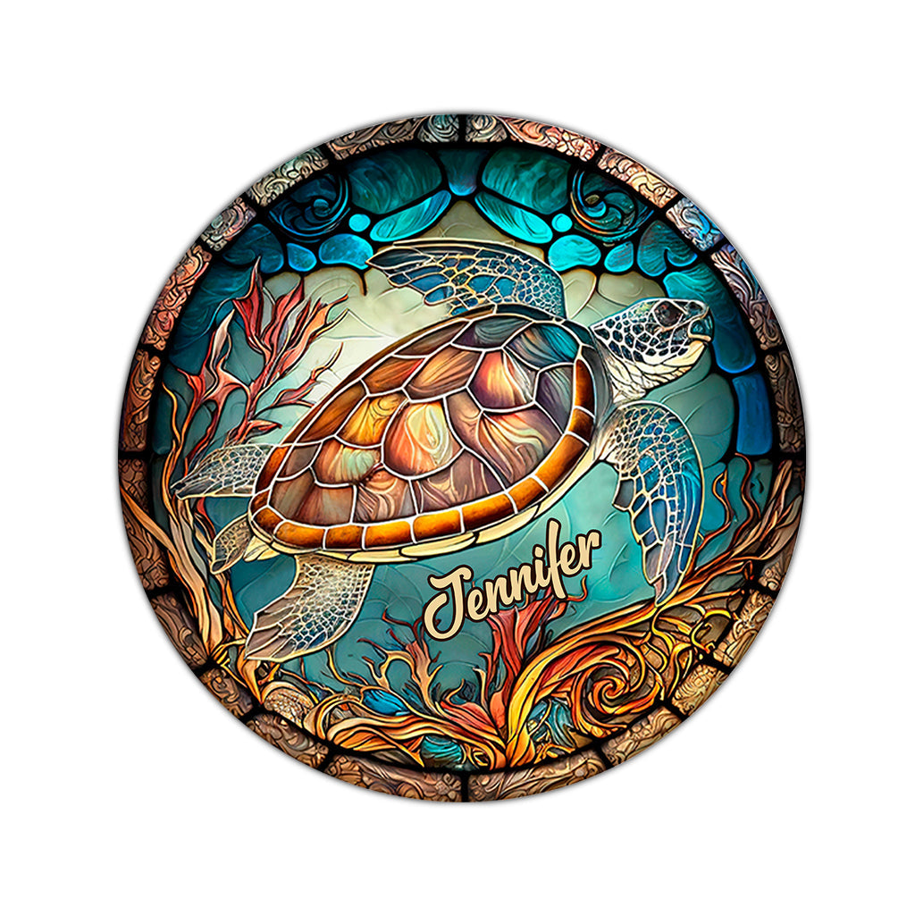 Tapis rond personnalisé « J’adore les tortues »
