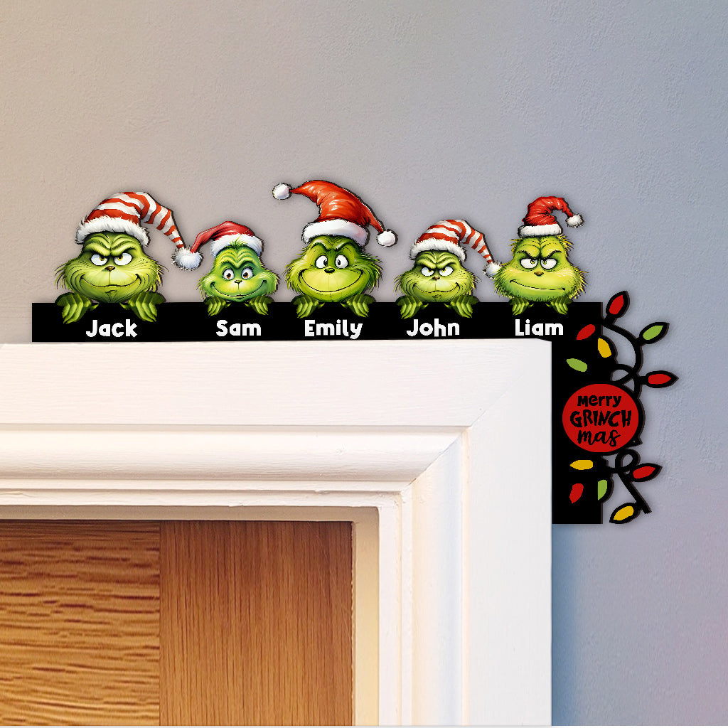 Joyeux Grinchmas - Décoration de porte personnalisée avec étole de Noël