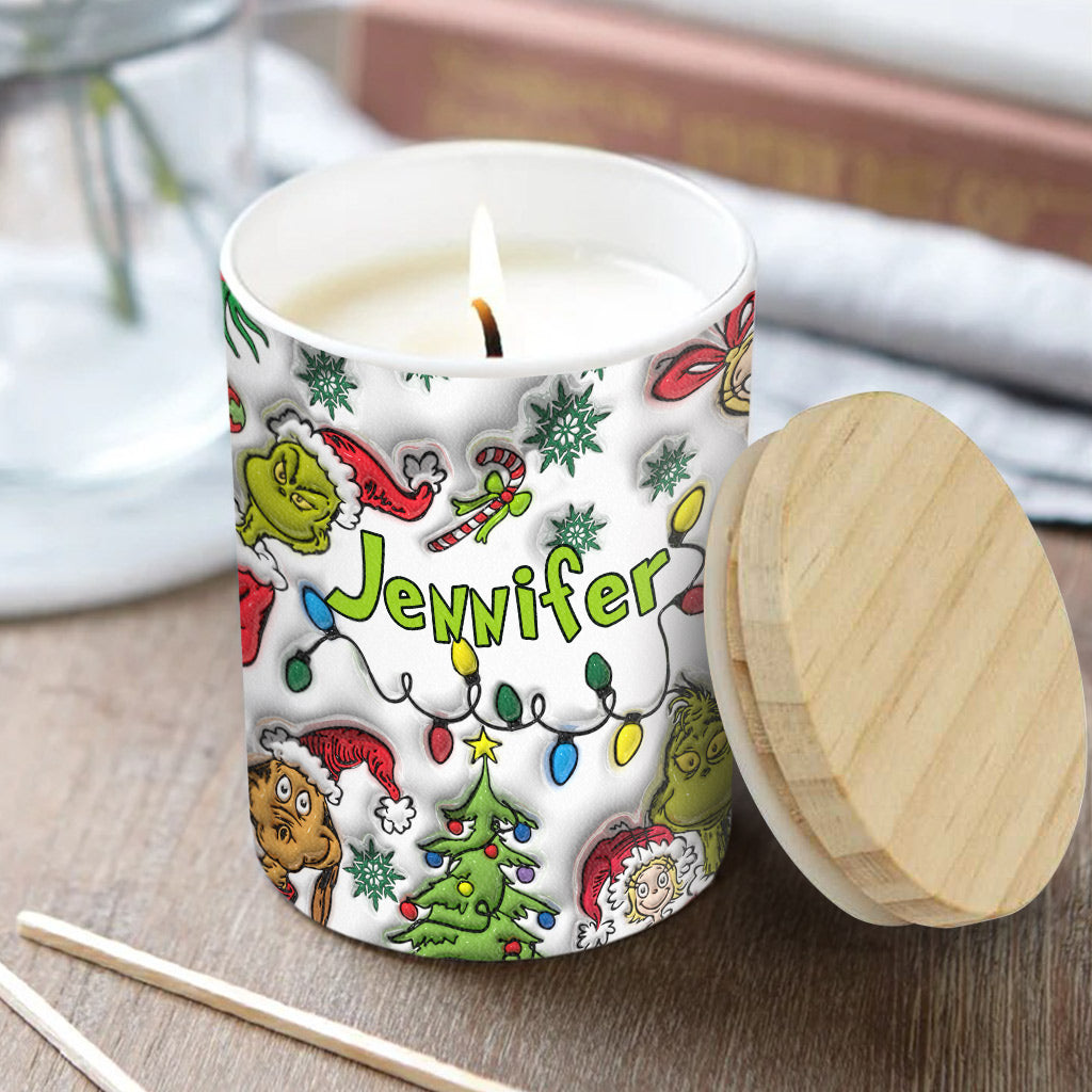 Quelle est cette odeur ? - Bougie de Noël personnalisée en forme d'étole avec couvercle en bois
