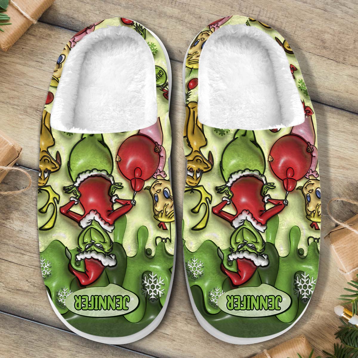 Joyeux Grinchmas - Étole de Noël personnalisée - Pantoufles de Noël