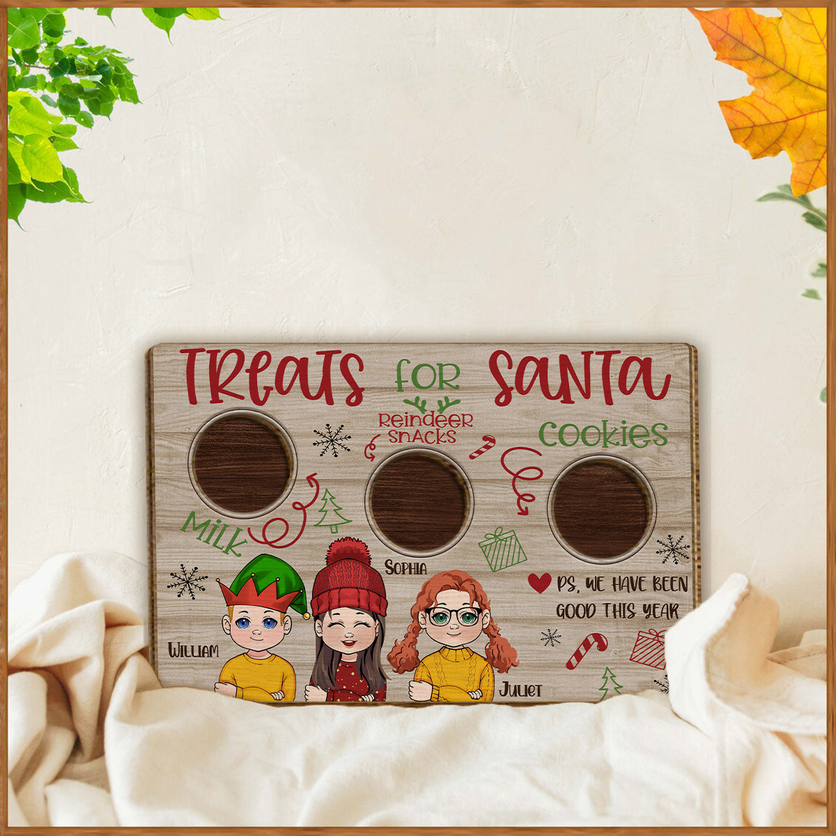 Des friandises pour le Père Noël - Panneau en bois personnalisé à 2 couches pour la famille