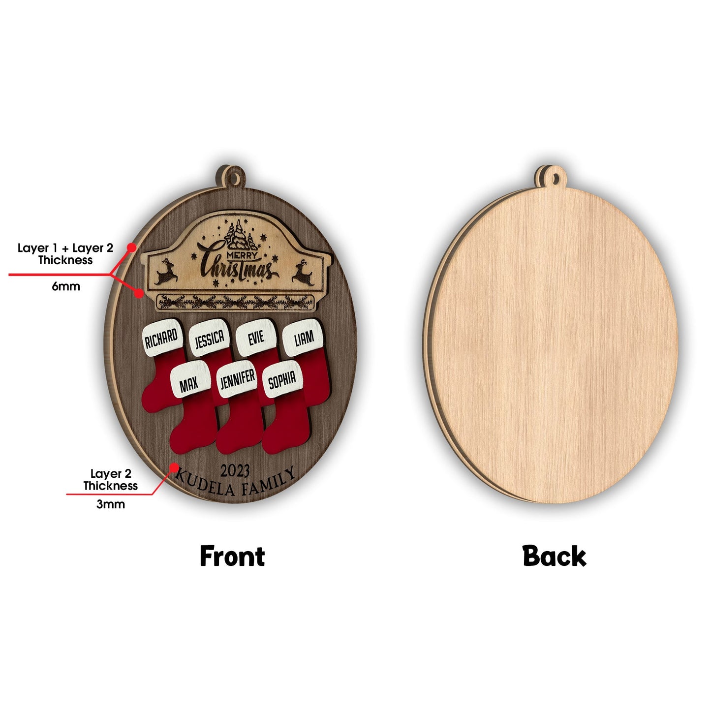 Our Family - Personalized Family 2 Layered Piece Ornament