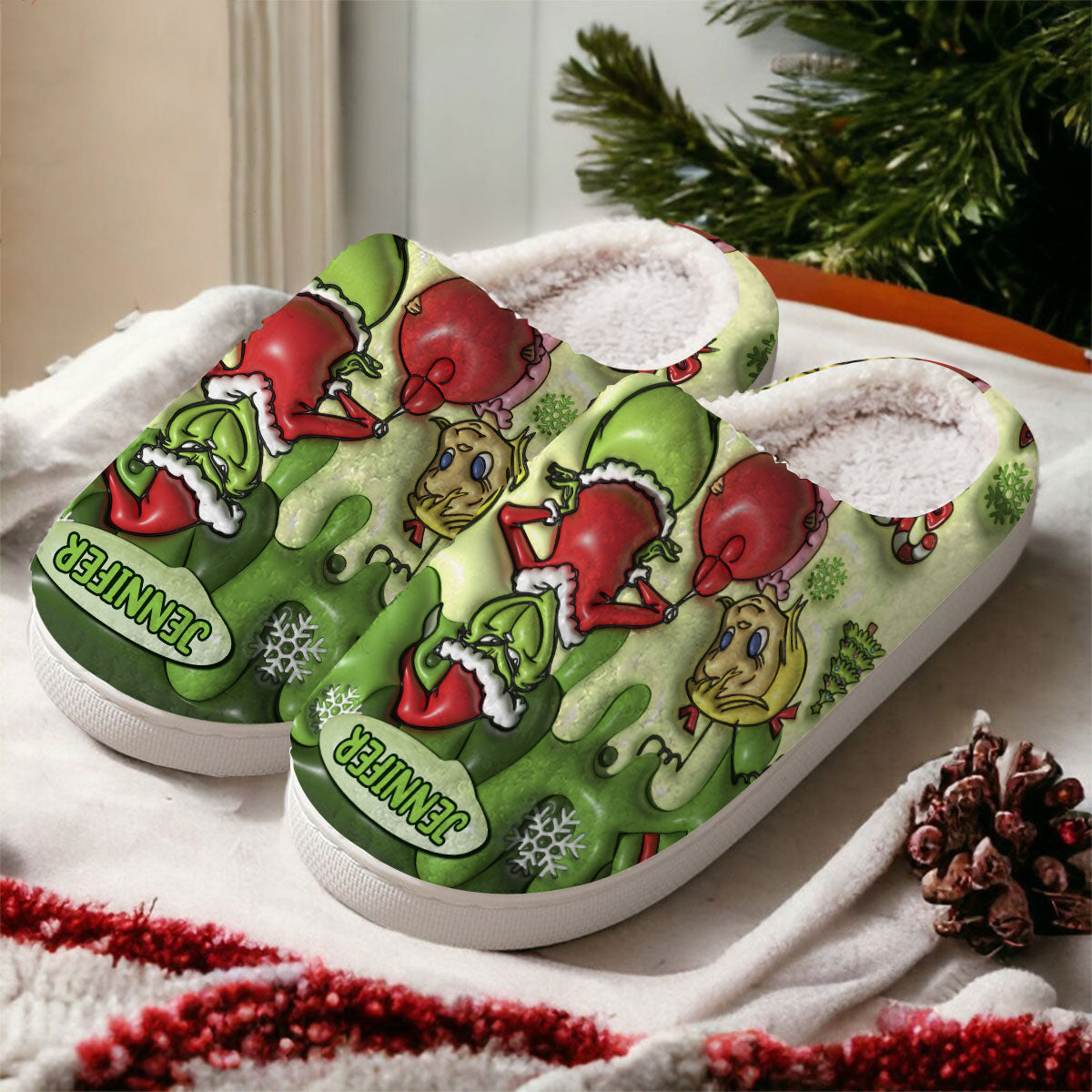 Joyeux Grinchmas - Étole de Noël personnalisée - Pantoufles de Noël