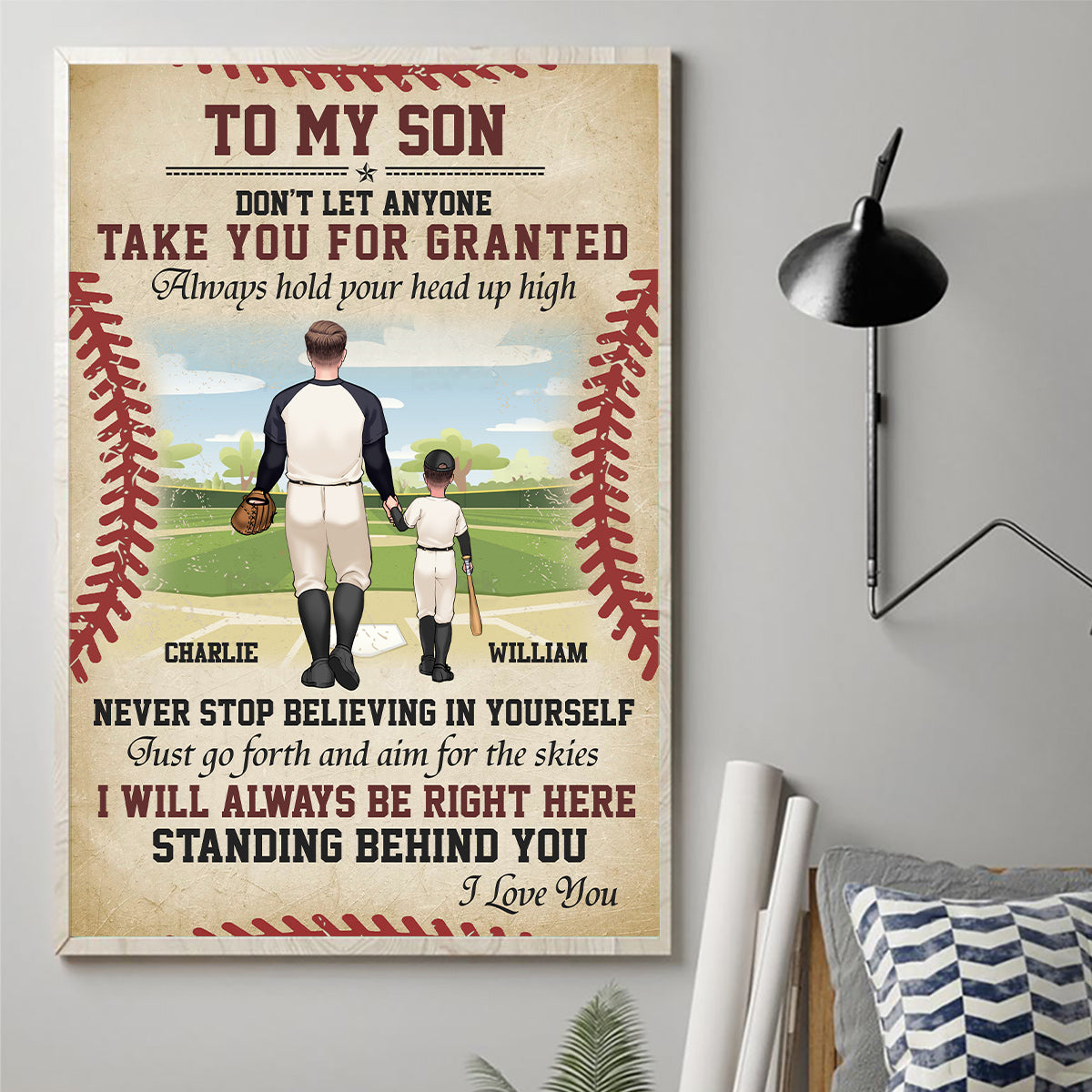 Je serai toujours là - Toile et affiche personnalisées sur le thème du baseball