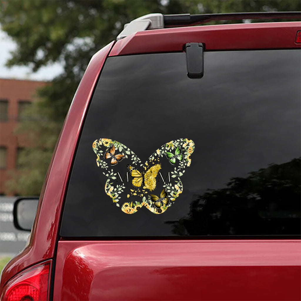 Mom & Children Butterflies Christmas Flower - Personalized Mother Decal Die Cut