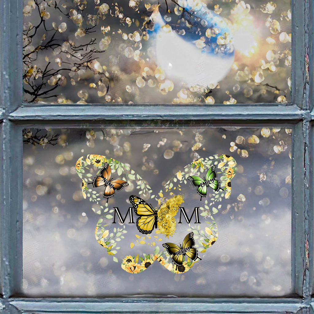 Mom & Children Butterflies Christmas Flower - Personalized Mother Decal Die Cut