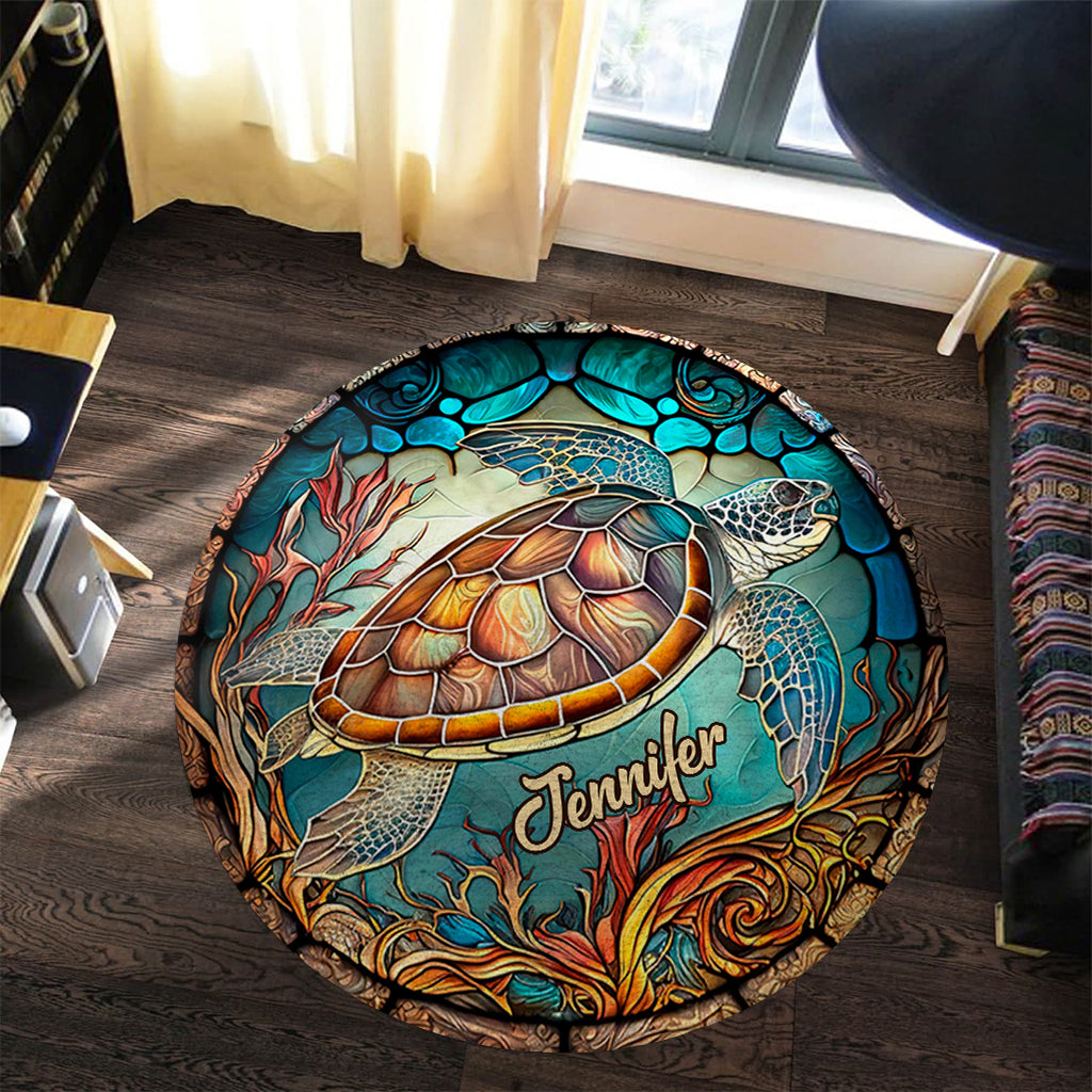 Tapis rond personnalisé « J’adore les tortues »