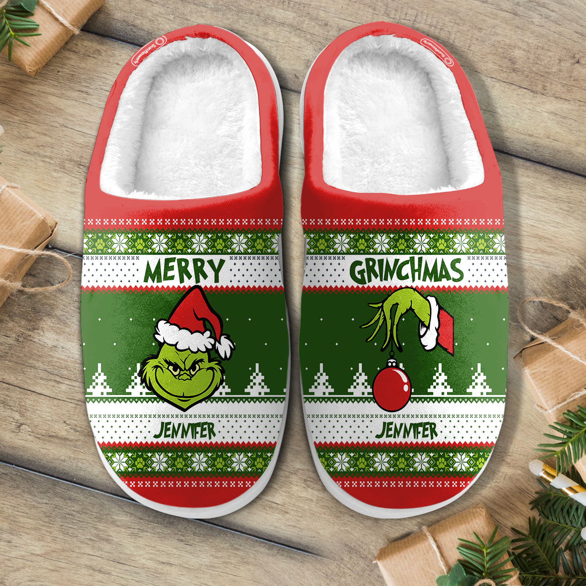 Merry Grinchmas - Personalized Stole Christmas Slippers