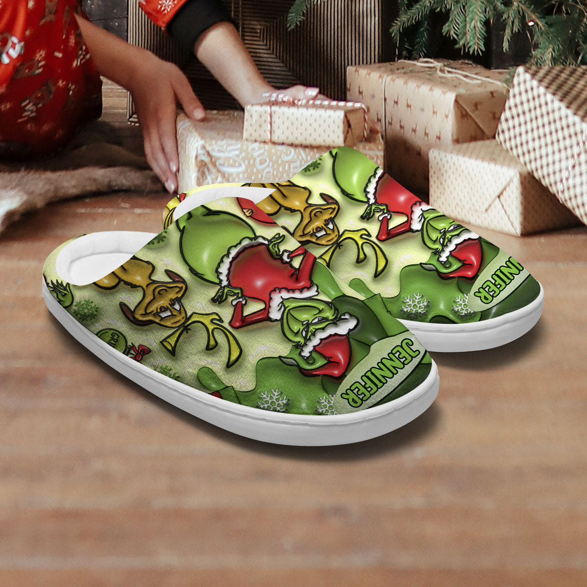 Joyeux Grinchmas - Étole de Noël personnalisée - Pantoufles de Noël