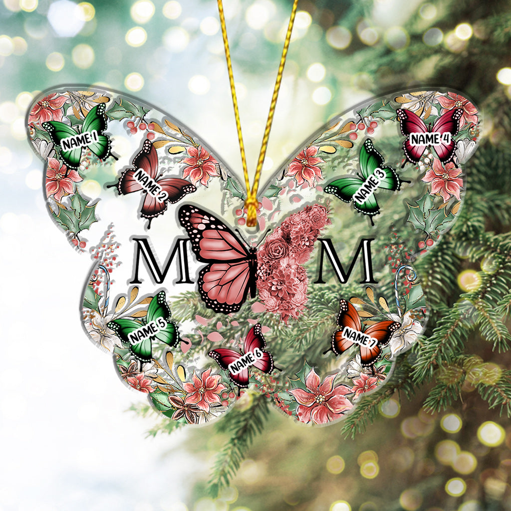 Maman et enfants Papillons Fleur de Noël - Ornement personnalisé pour maman