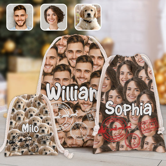 Livraison spéciale Noël Cute Faces - Sac fourre-tout de Noël personnalisé pour toute la famille