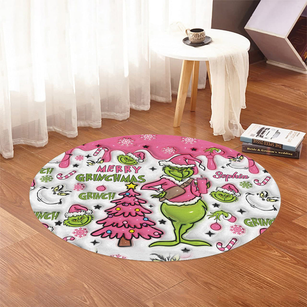 Joyeux Grinchmas - Tapis rond de Noël personnalisé avec étole