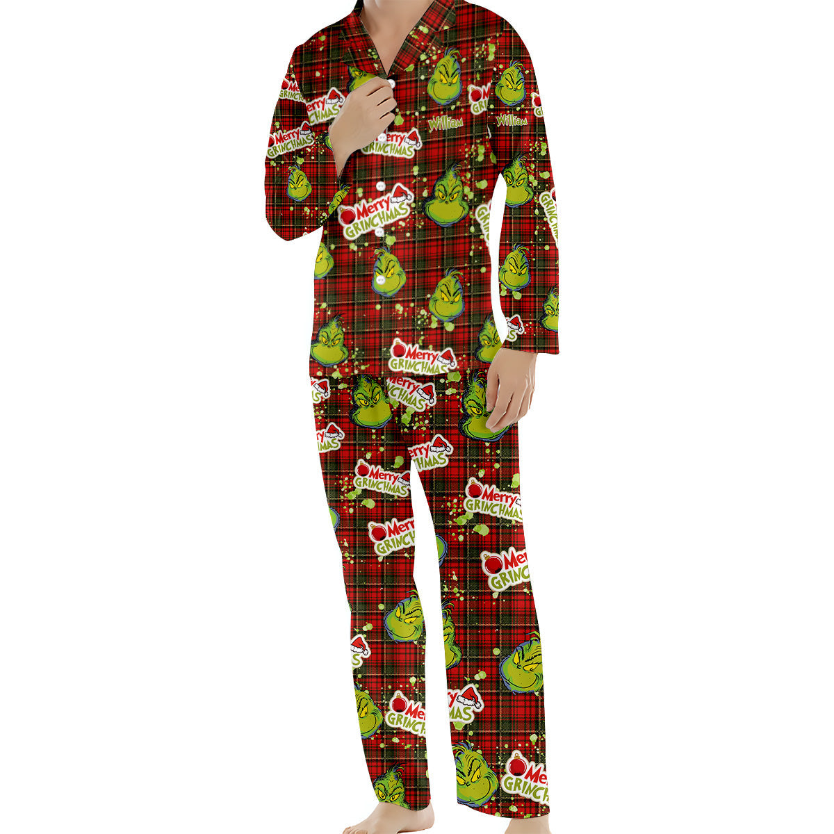 Merry Grinchmas - Personalized Stole Christmas Button Down Pajamas