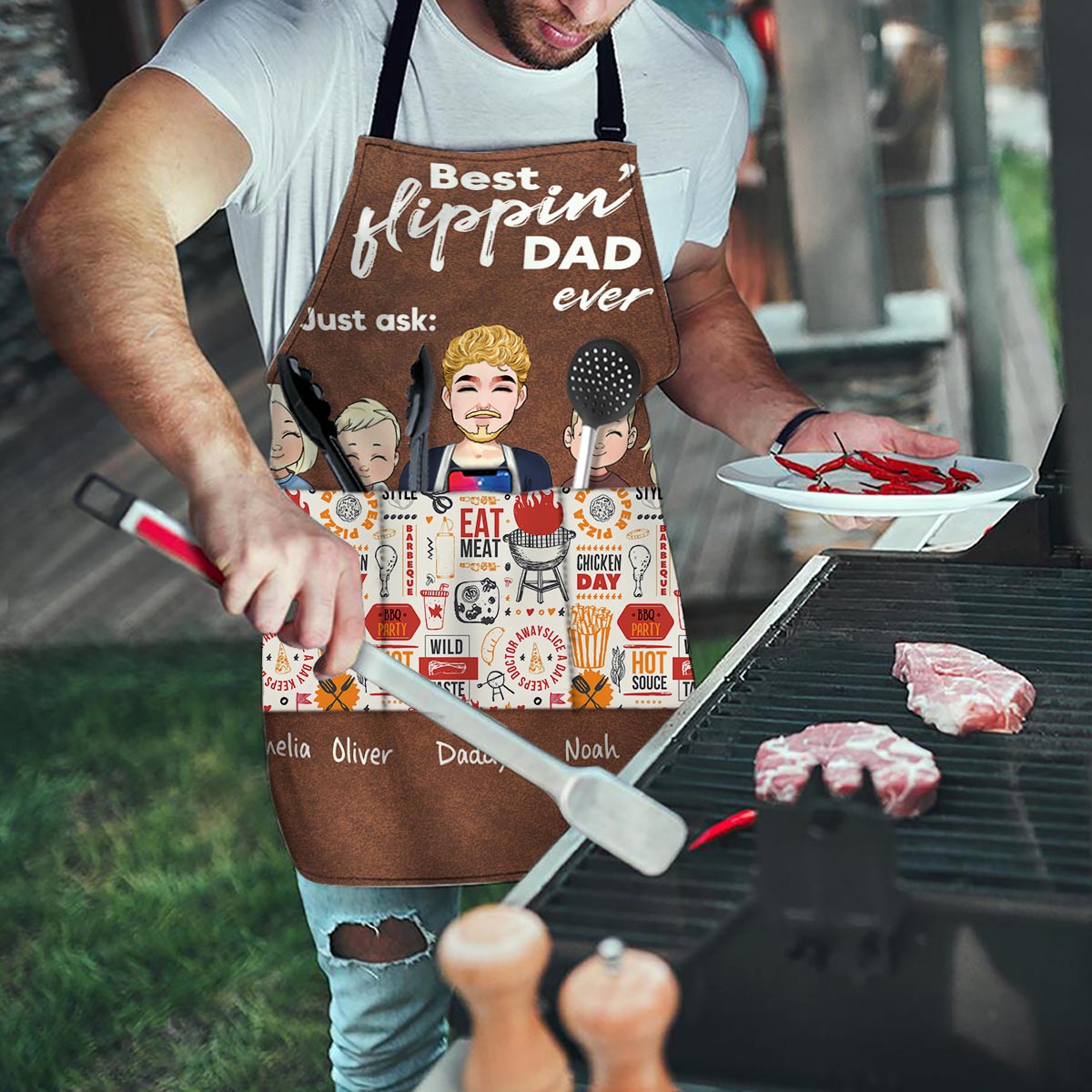 Meilleur papa du monde ! – Cadeau pour papa, grand-mère, grand-père, maman, oncle, tante – Tablier personnalisé