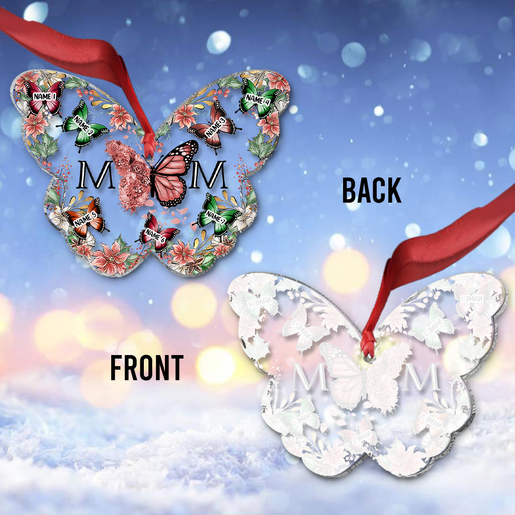 Maman et enfants Papillons Fleur de Noël - Ornement personnalisé pour maman