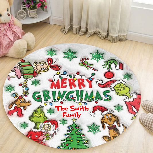 Joyeux Grinchmas - Tapis rond de Noël personnalisé avec étole