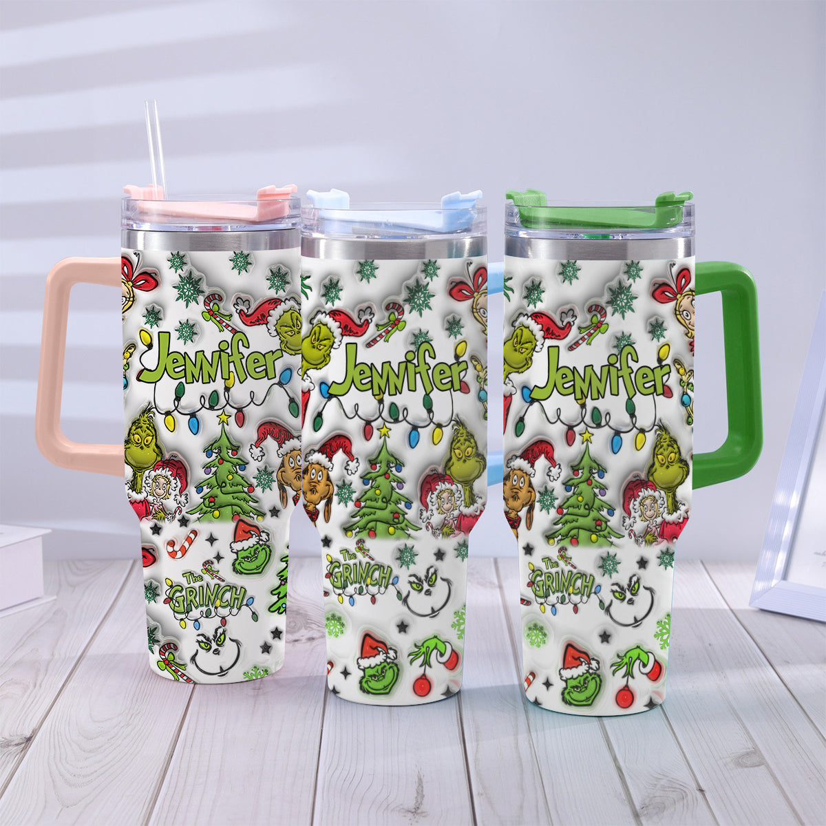 Gobelet isotherme de Noël personnalisé avec anse - Nom au choix -