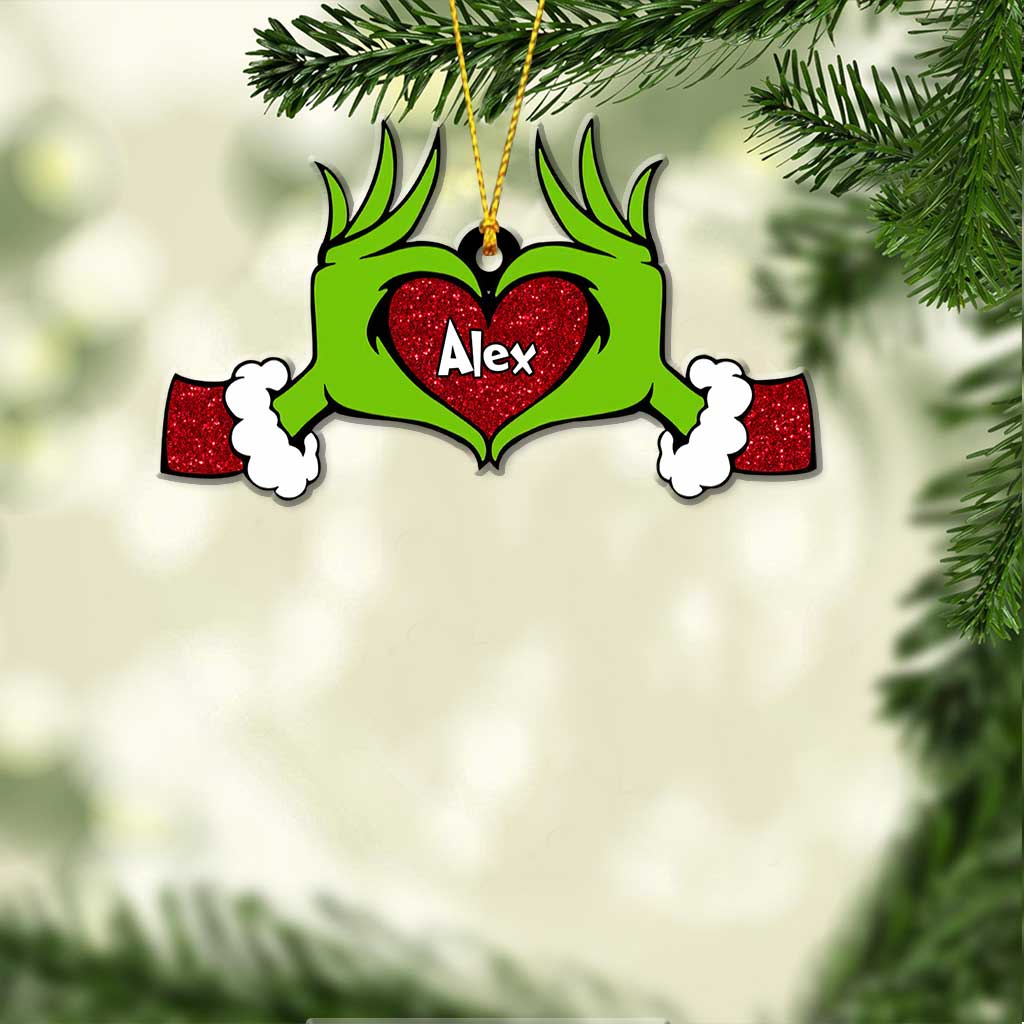 Green Heart Hand - Personalized Christmas Stole Christmas Ornament With Faux Glitter Pattern Printed (Printed On Both Sides)