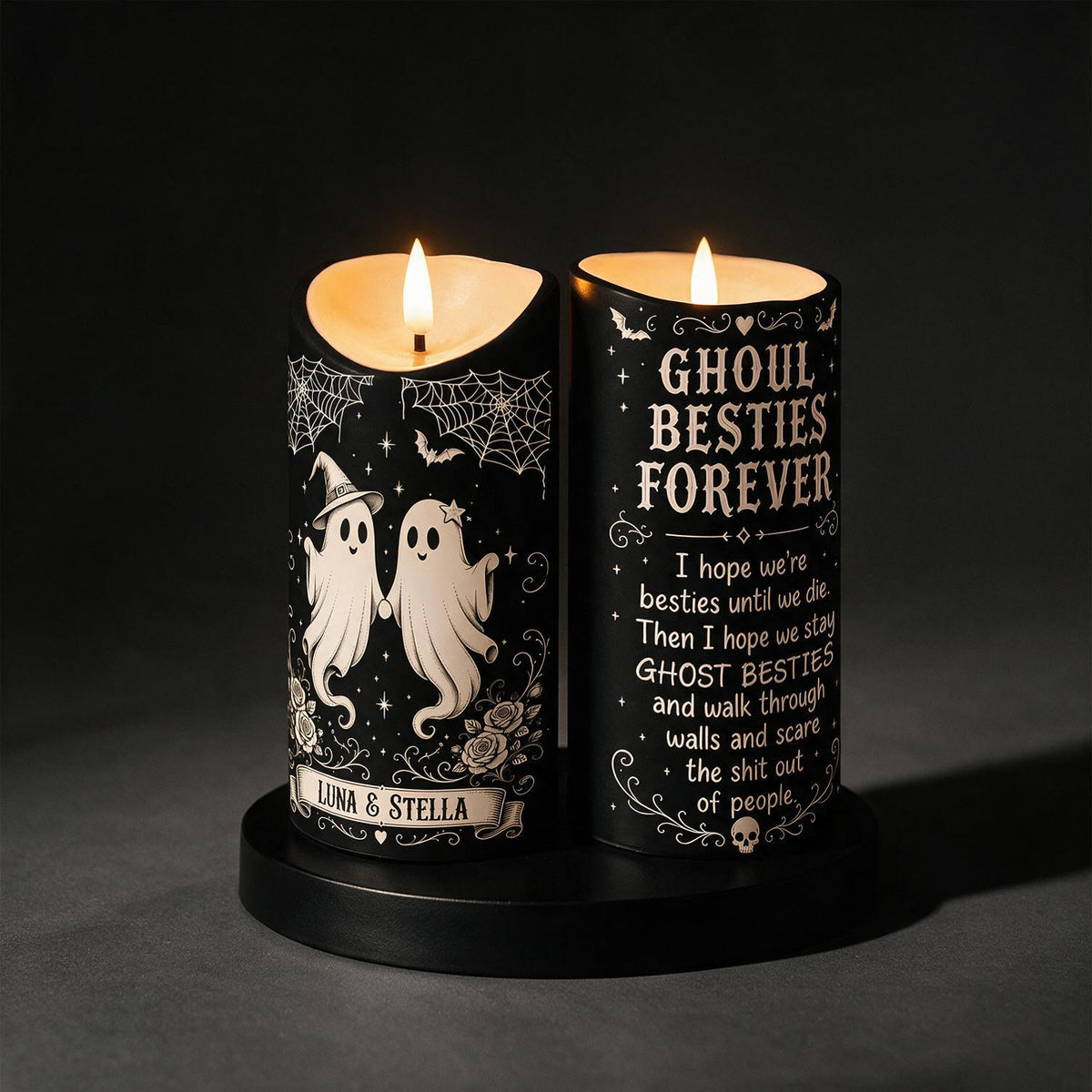 Ghoul Besties Forever Personalized LED Candle - Funny Ghost Halloween Gift for Best Friends & Work Bestie