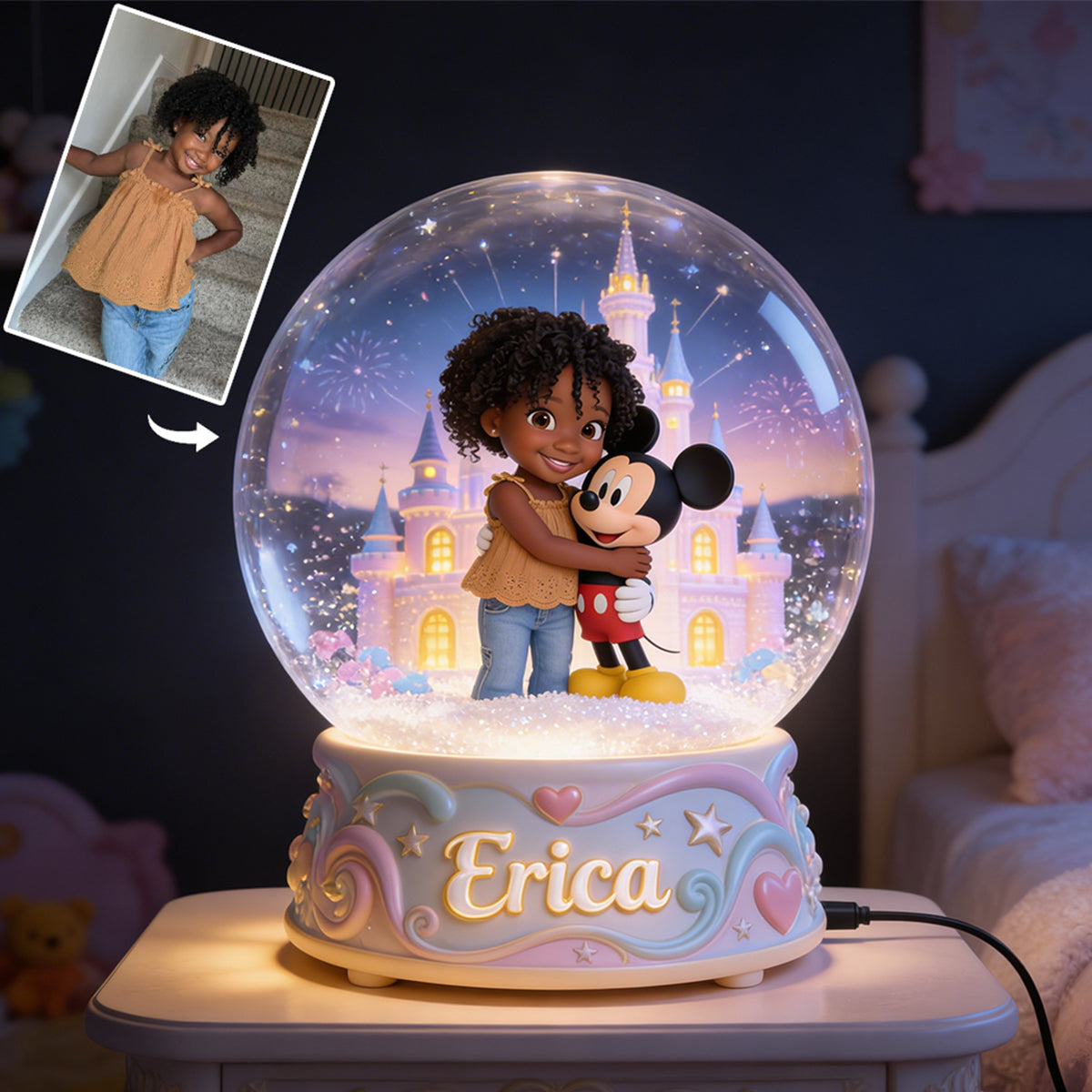 Custom Any Photo Magical Friends - Personalized Blonde White Girl Acrylic LED Night Light