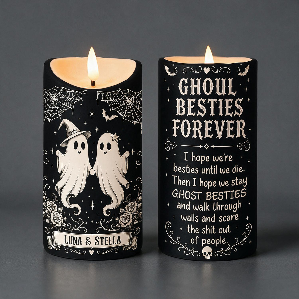 Ghoul Besties Forever Personalized LED Candle - Funny Ghost Halloween Gift for Best Friends & Work Bestie