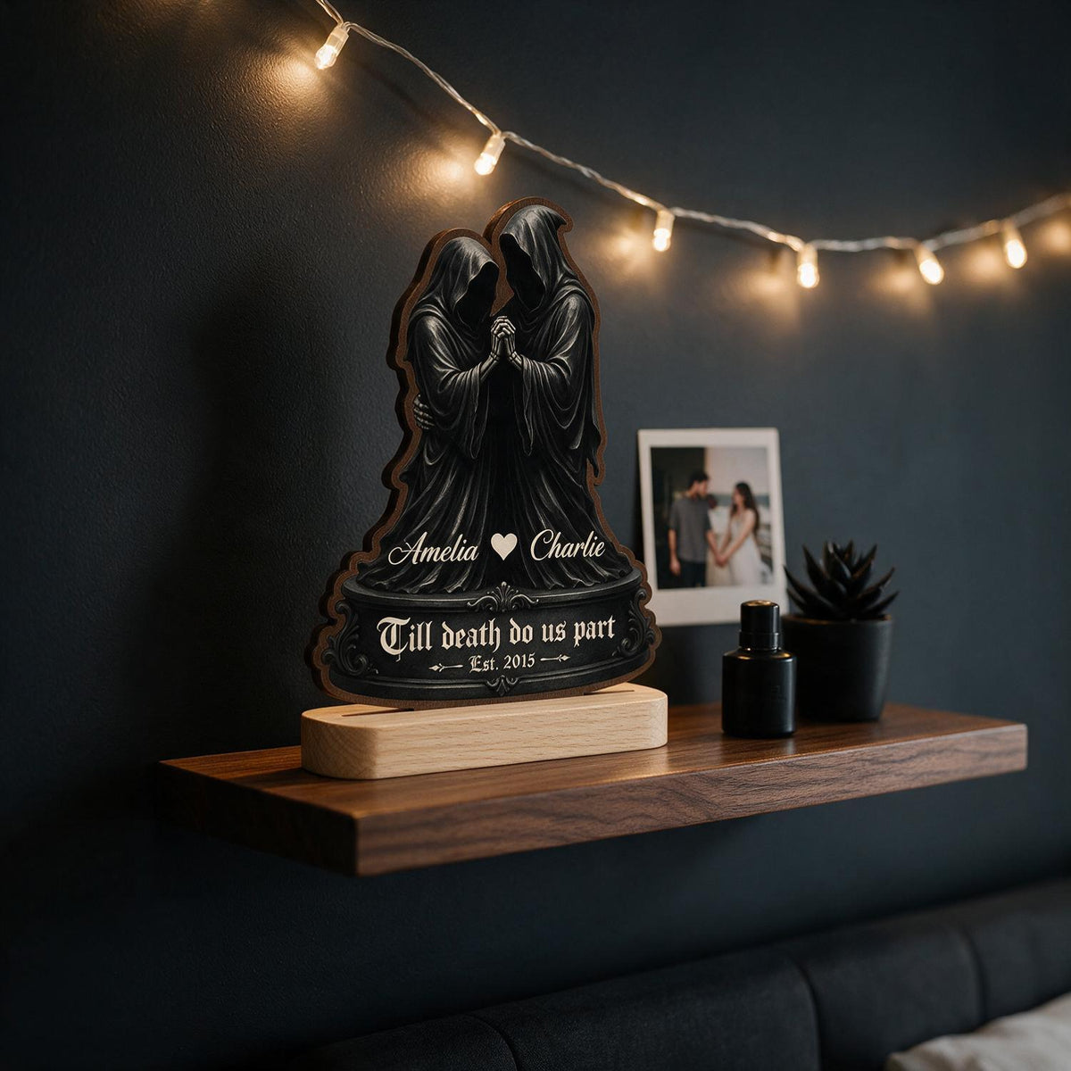 Personalized Grim Reaper Couple 2-Layer Wooden Plaque - Till Death Gothic Halloween Anniversary Gift for Dark Romance Fans