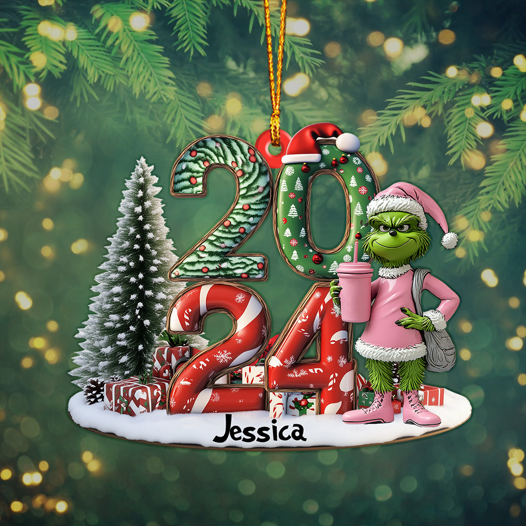 Grinchy Green Lady Christmas - Personalized Stole Christmas Custom Shaped Ornament