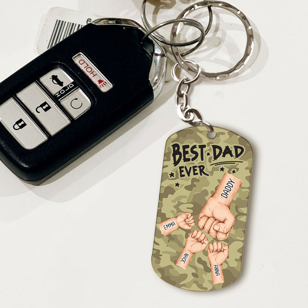Best Dad Ever Camo Pattern Fist Bump - Personalized Father Stainless Steel Keychain
