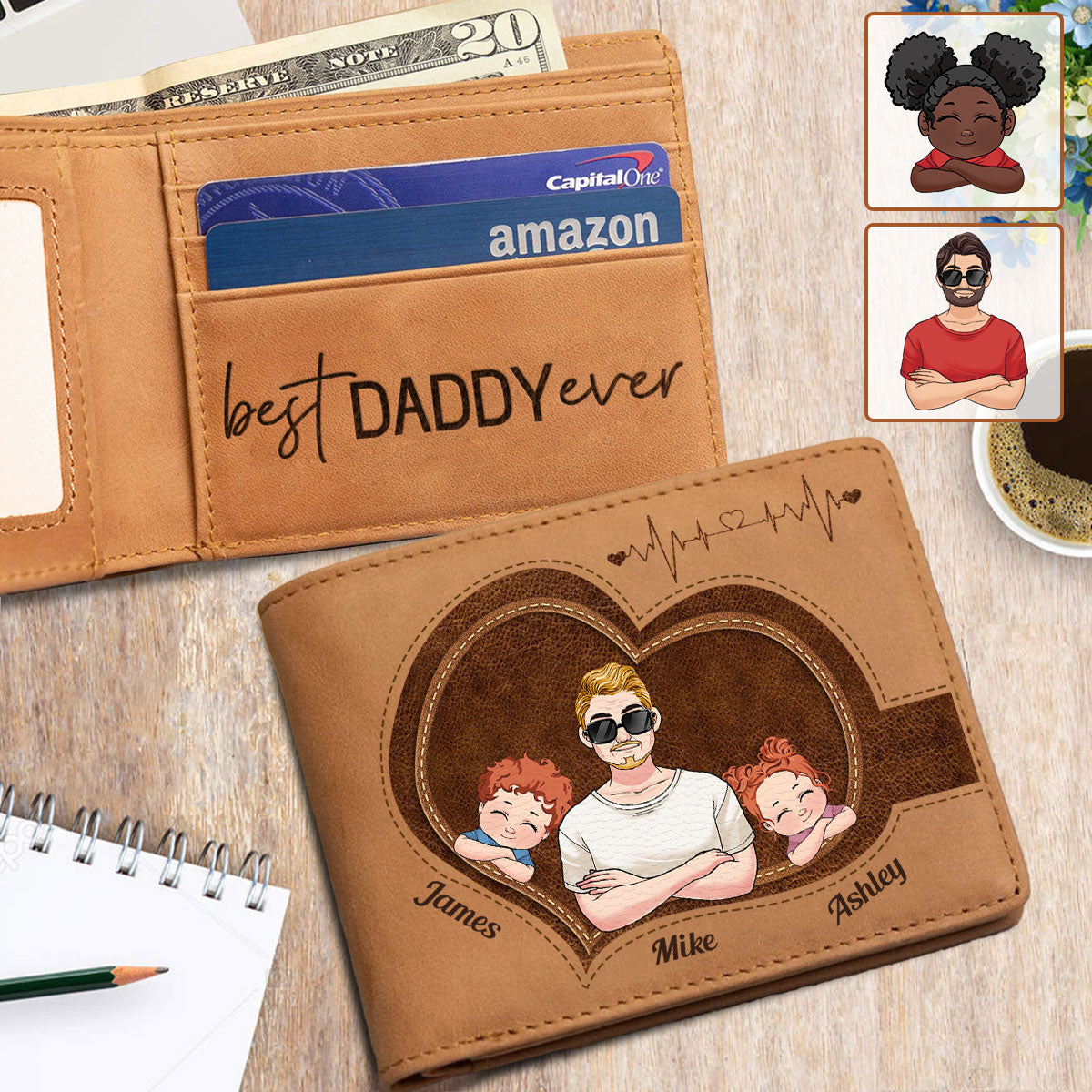 Best Dad Ever - Personalized Father Leather Wallet