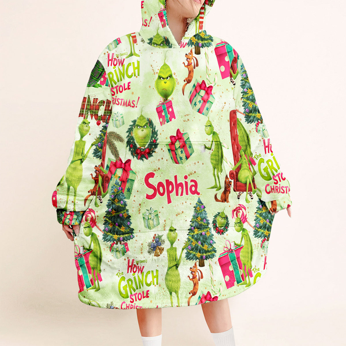 Green Christmas - Personalized Stole Christmas Blanket Hoodie