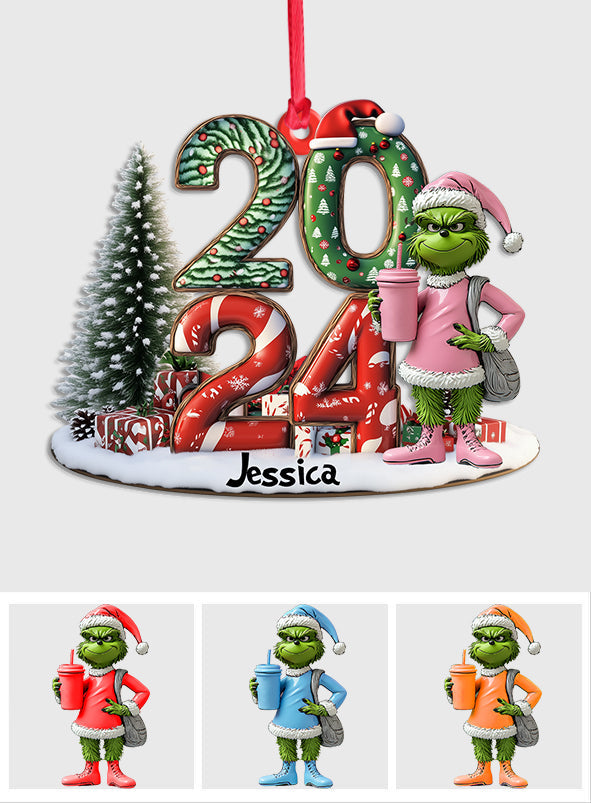 Grinchy Green Lady Christmas - Personalized Stole Christmas Custom Shaped Ornament