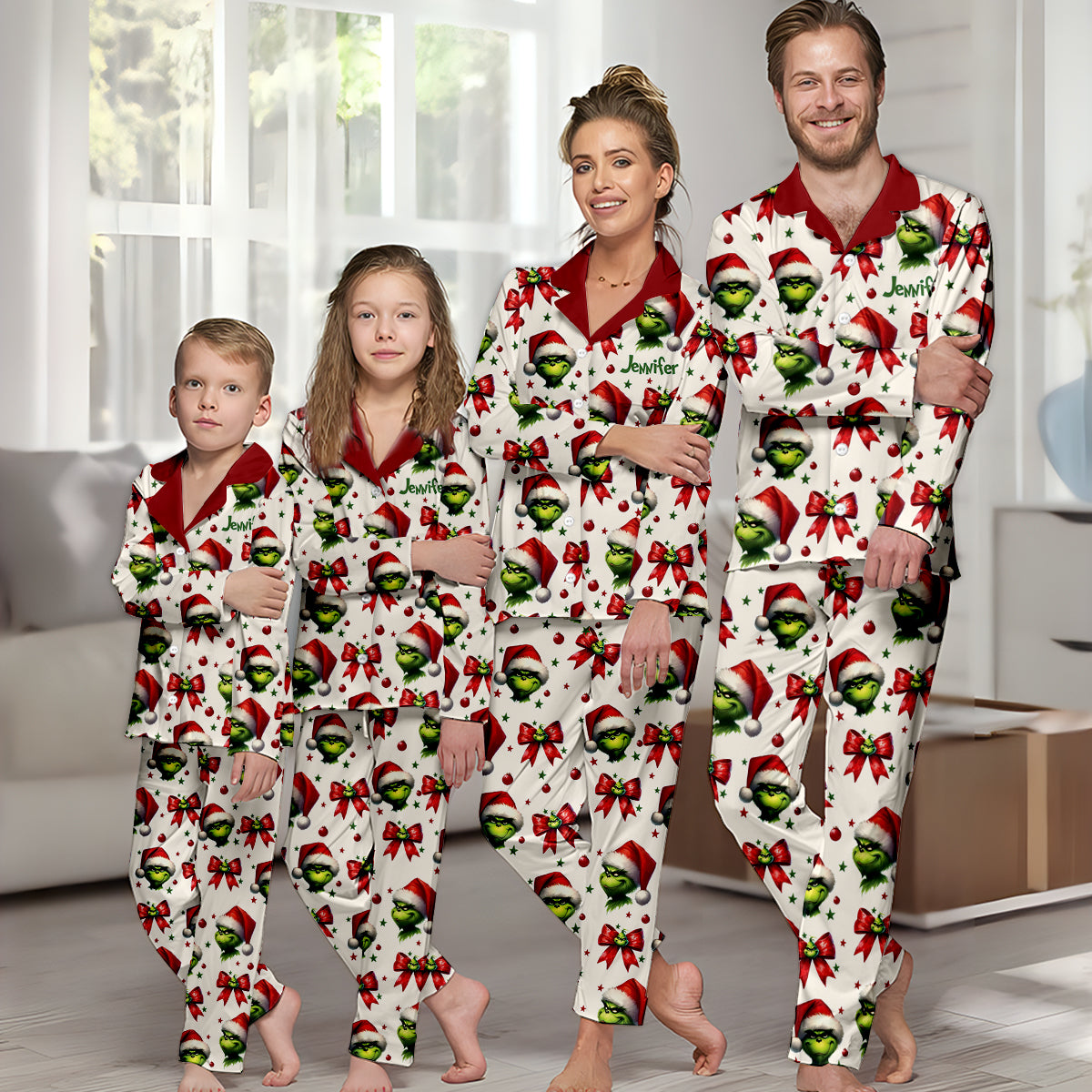 Pyjama de Noël Coquette Grinchmas - Étole personnalisée et chemise à boutons