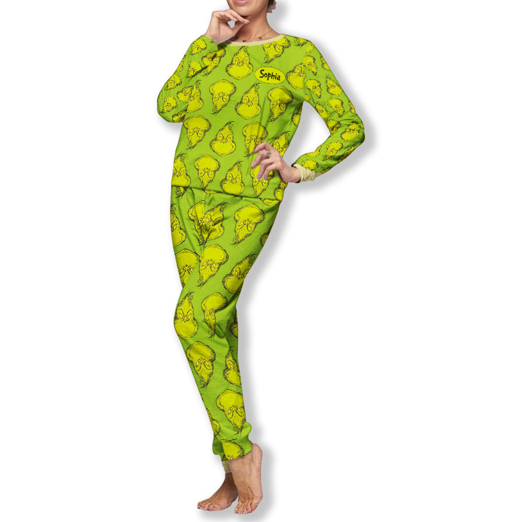 Ensemble pyjama de Noël vert avec étole personnalisée