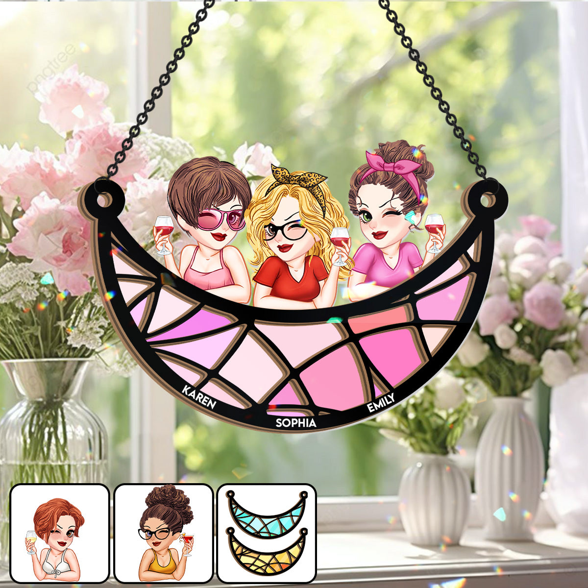 Meilleures amies pour toujours - Attrape-soleil personnalisé à 2 couches à suspendre à la fenêtre