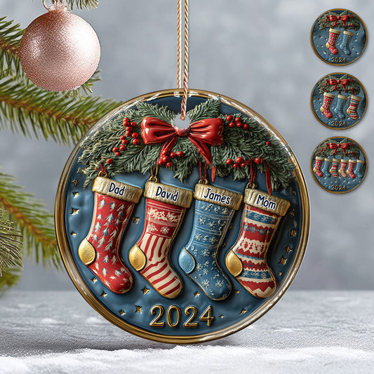 Family Socks - Personalized Family Ceramic Circle Ornament