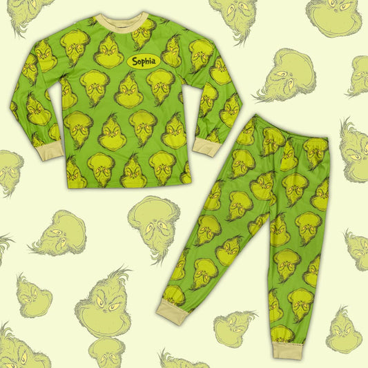 Ensemble pyjama de Noël vert avec étole personnalisée