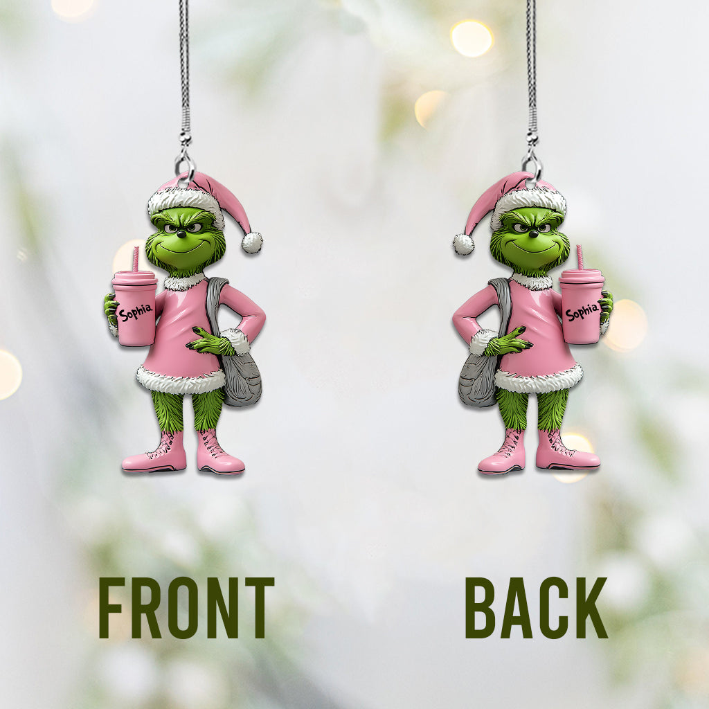 Grinchy Green Lady - Ornement de Noël personnalisé en forme d'étole pour voiture