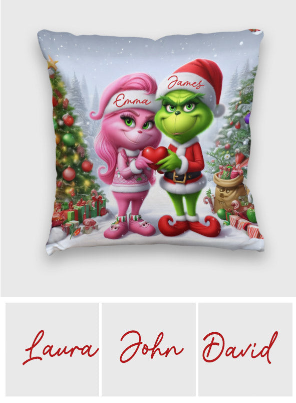 Joyeux Grinchmas - Coussin décoratif de Noël personnalisé avec étole