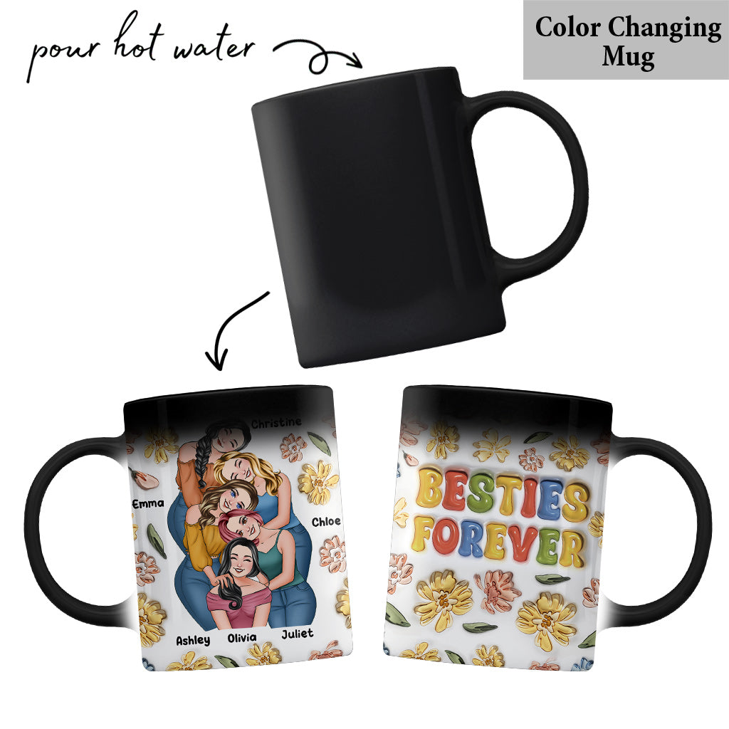 Mug personnalisé « Meilleures amies pour toujours » à motif floral - Mug personnalisé pour meilleures amies