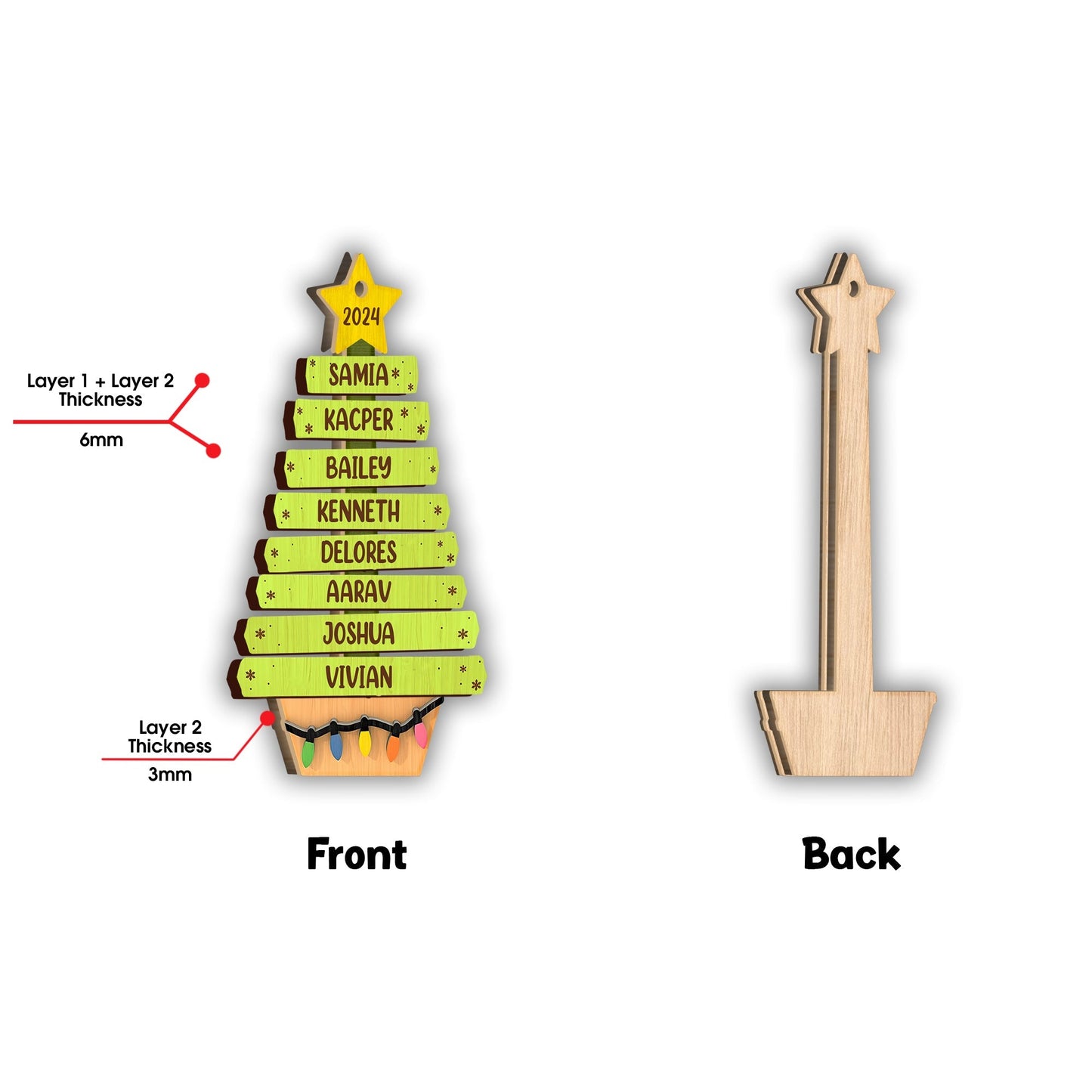 Ornement d'arbre généalogique - Ornement familial personnalisé en 2 parties superposées