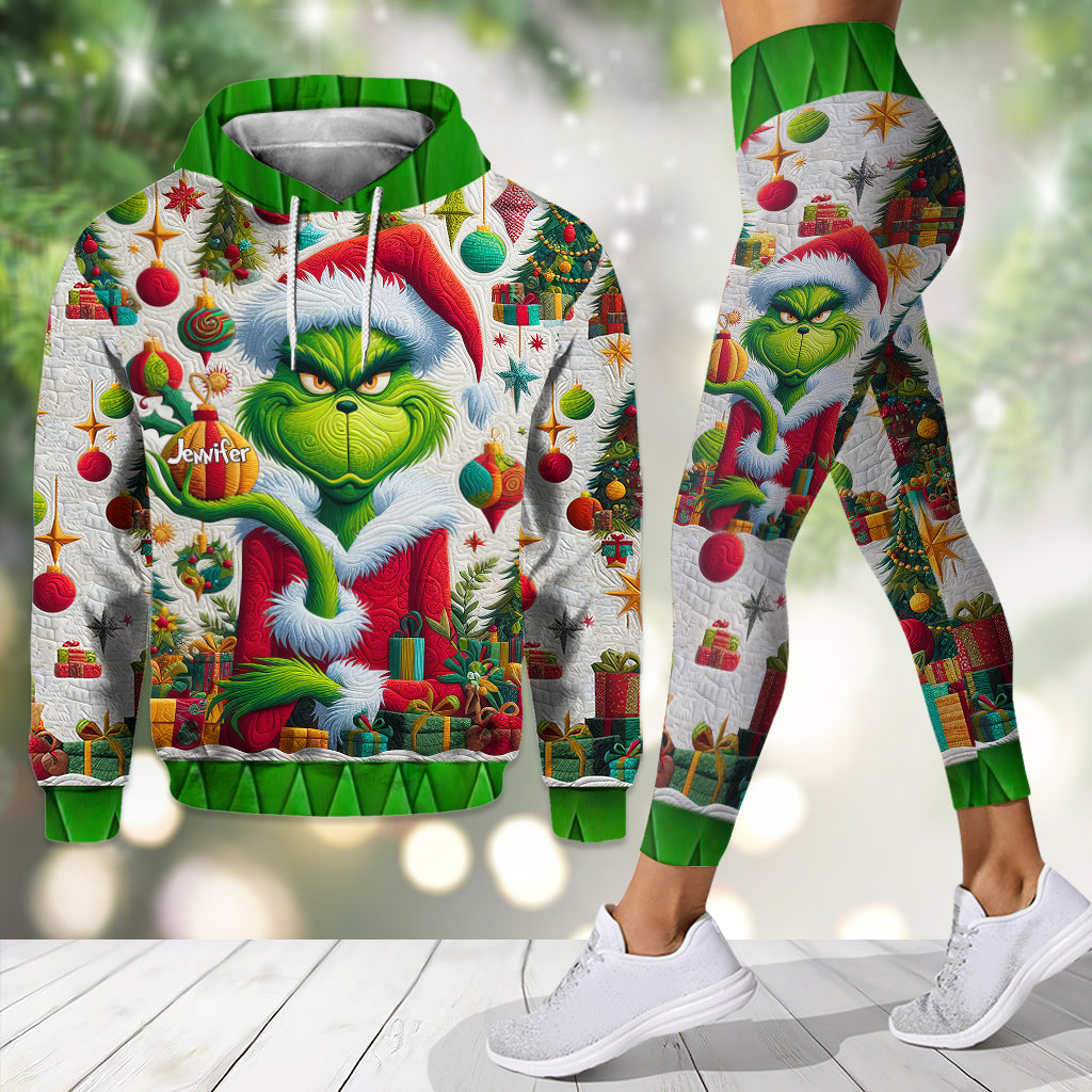 Joyeux Grinchmas ! - Sweat à capuche et legging personnalisés avec étole de Noël