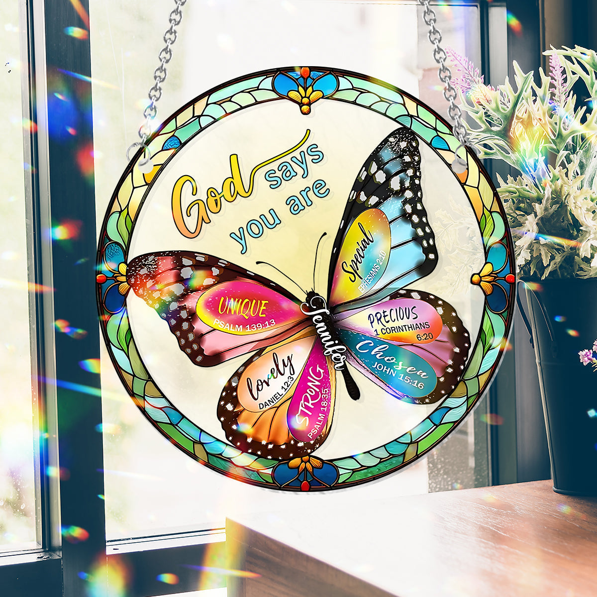 God Says You Are - Personalized Christian Window Hanging Suncatcher Ornament