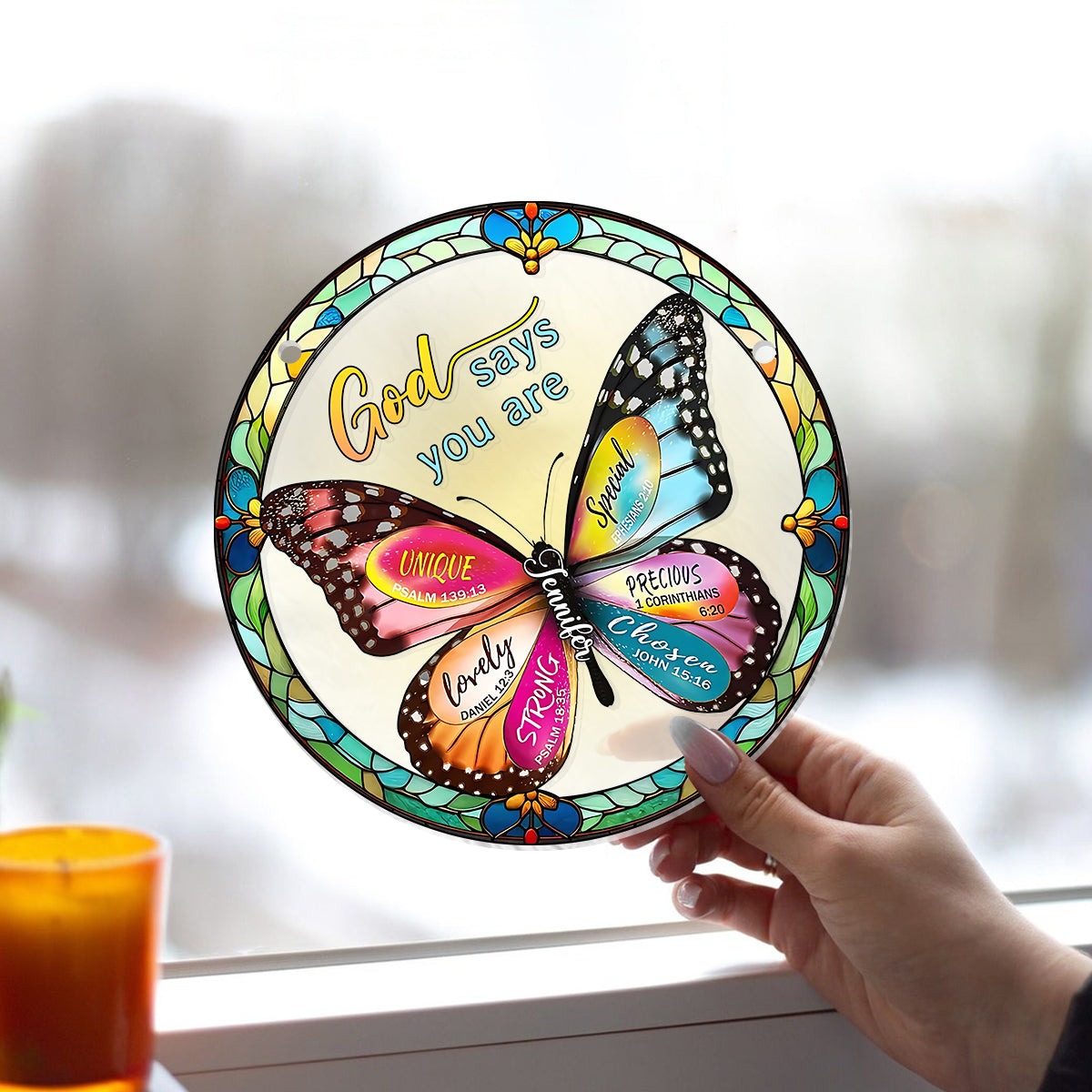 God Says You Are - Personalized Christian Window Hanging Suncatcher Ornament