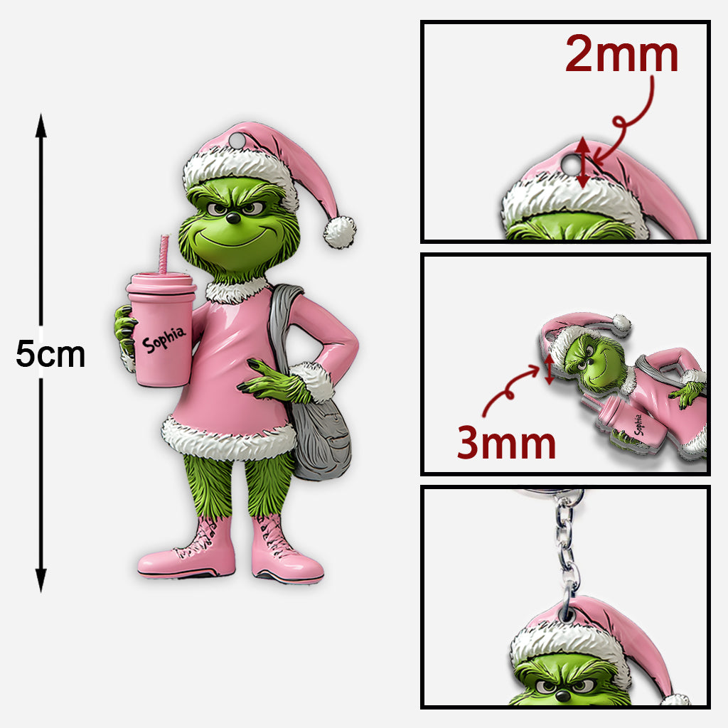 Porte-clés étole de Noël personnalisé Grinchy Green Lady - Porte-clés étole de Noël
